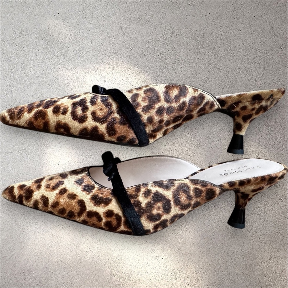 Kate Spade Leopard Print Mules with Black Bow - Picture 7 of 9